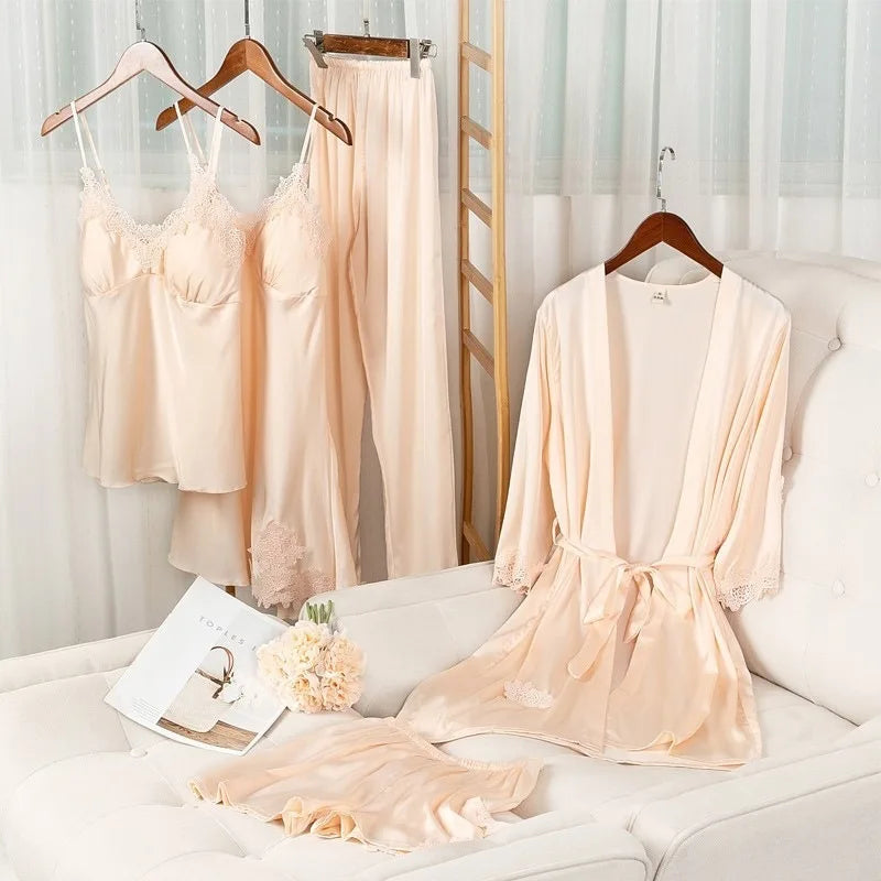 Champagne Vows Lace Trim Satin Sleep Set