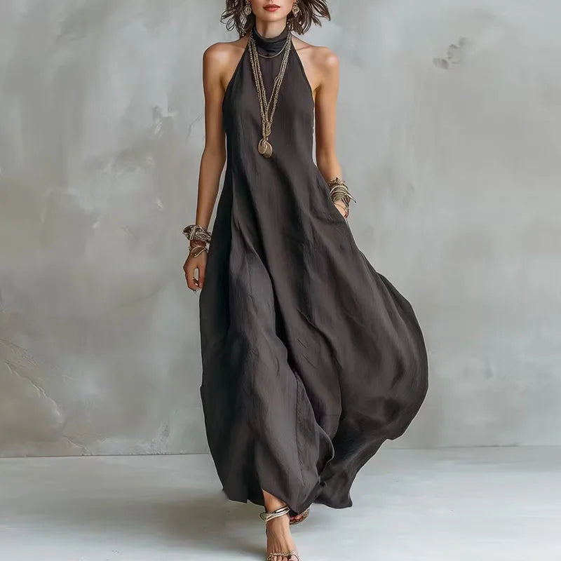 Chocolate Amour Flowing Halter Maxi Dress