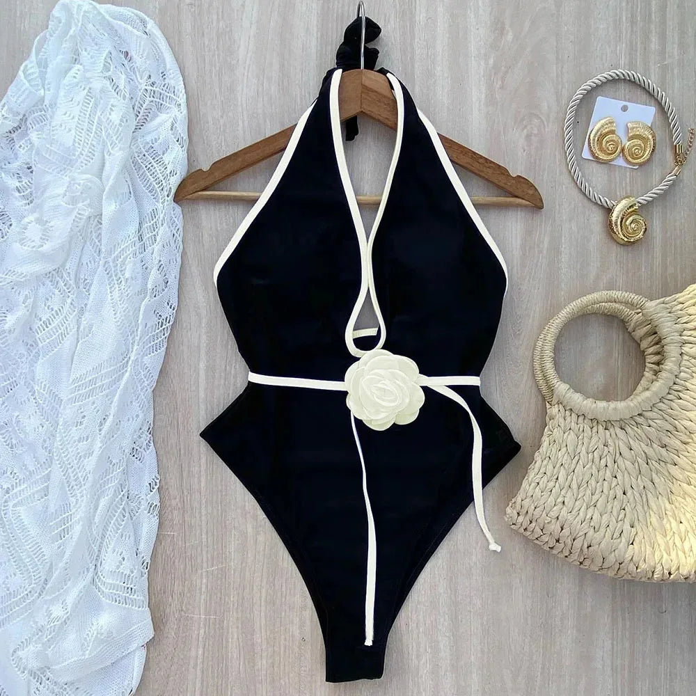 Midnight Union Coastal Rose Halter One-Piece Swimsuit