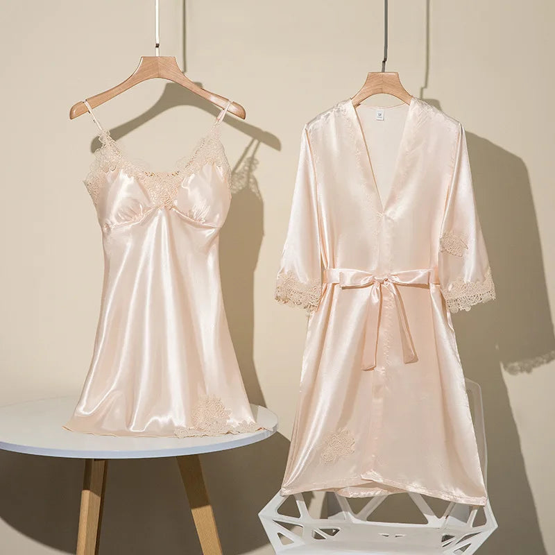 Champagne Vows Lace Trim Satin Sleep Set