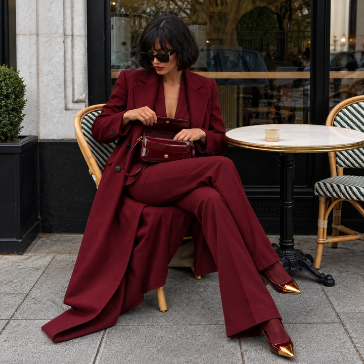 Crimson Promise Burgundy Three-Piece Longline Pantsuit
