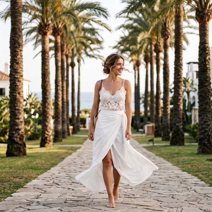Pearl Union Bridal Sarong  —  White Beach Cover-Up Wrap for Honeymoon & Resort Wear