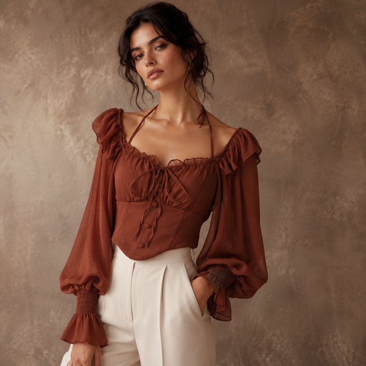 Chocolate Amour Juliet Chiffon Reception Blouse
